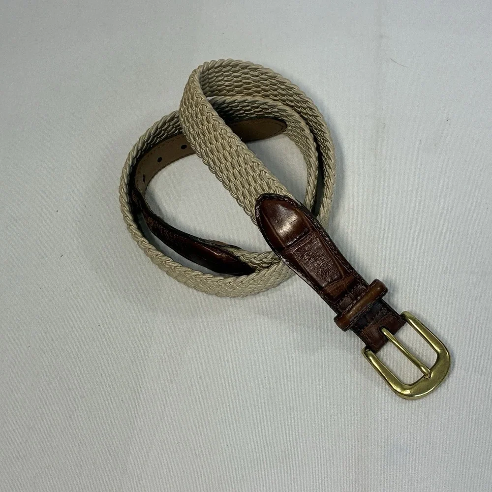 VTG Brighton Mens Braided Belt‎ 38 Croc Embossed Leather Brass USA Heritage Prep